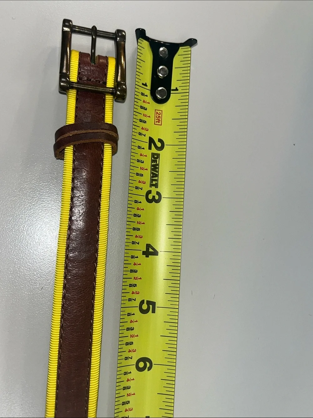 Linea Pelle Brown Leather & Yellow Nylon Belt Size Small